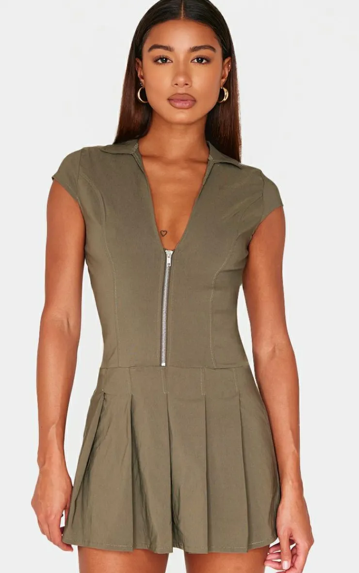 Zip Up Pleated Shift Dress-PrettyLittleThing Outlet