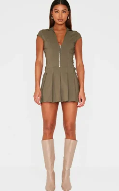 Zip Up Pleated Shift Dress-PrettyLittleThing Outlet