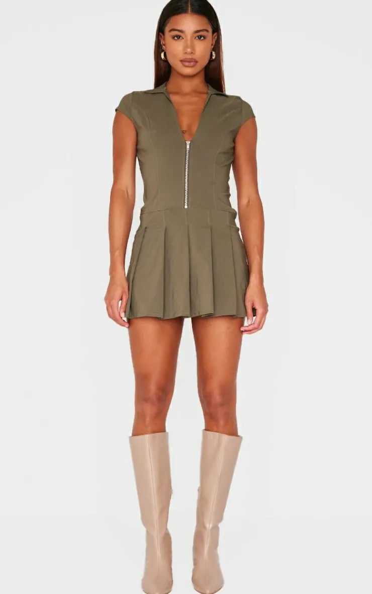 Zip Up Pleated Shift Dress-PrettyLittleThing Outlet