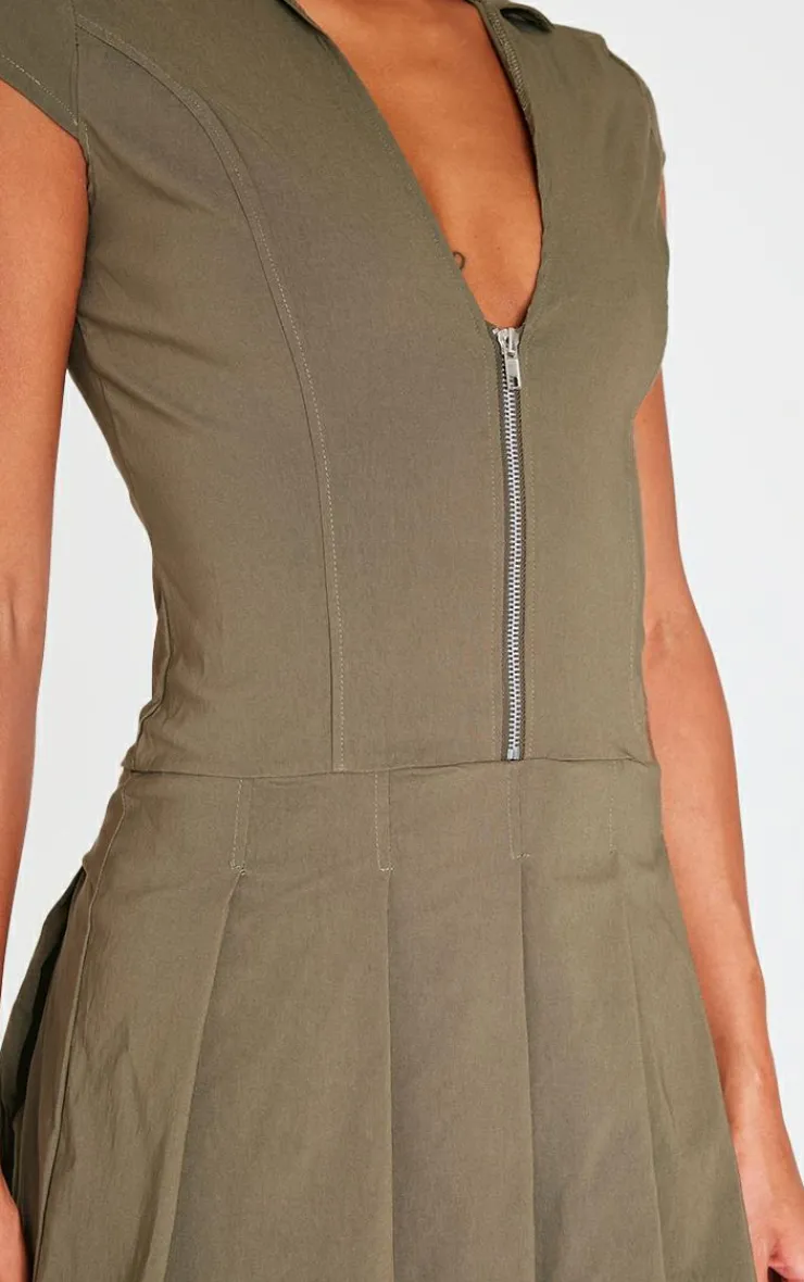 Zip Up Pleated Shift Dress-PrettyLittleThing Outlet