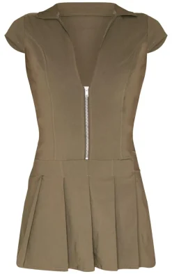Zip Up Pleated Shift Dress-PrettyLittleThing Outlet
