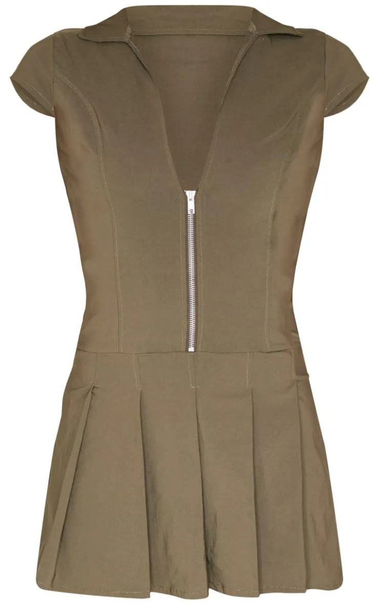 Zip Up Pleated Shift Dress-PrettyLittleThing Outlet