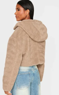 Latte Borg Hooded Pocket Detail Zip Up Jacket
