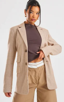 Latte Herringbone Detail Tailored Blazer