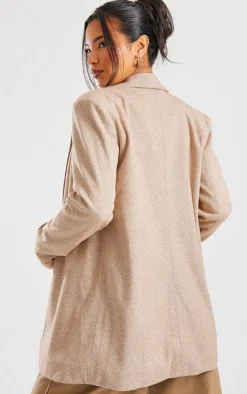 Latte Herringbone Detail Tailored Blazer