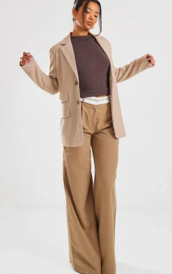 Latte Herringbone Detail Tailored Blazer