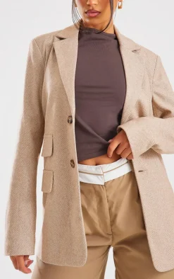 Latte Herringbone Detail Tailored Blazer