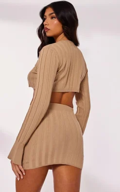 Discount PrettyLittleThing Wide Rib Knit Long Sleeve Top Latte