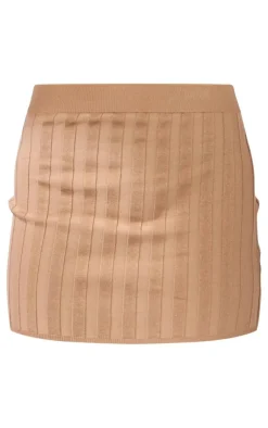 Hot PrettyLittleThing Wide Rib Knit Mini Skirt Latte