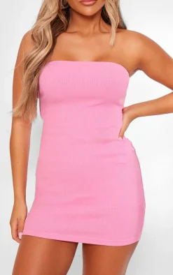 & Bright Pink 2 Pack Rib Bandeau Bodycon Dress-PrettyLittleThing Outlet