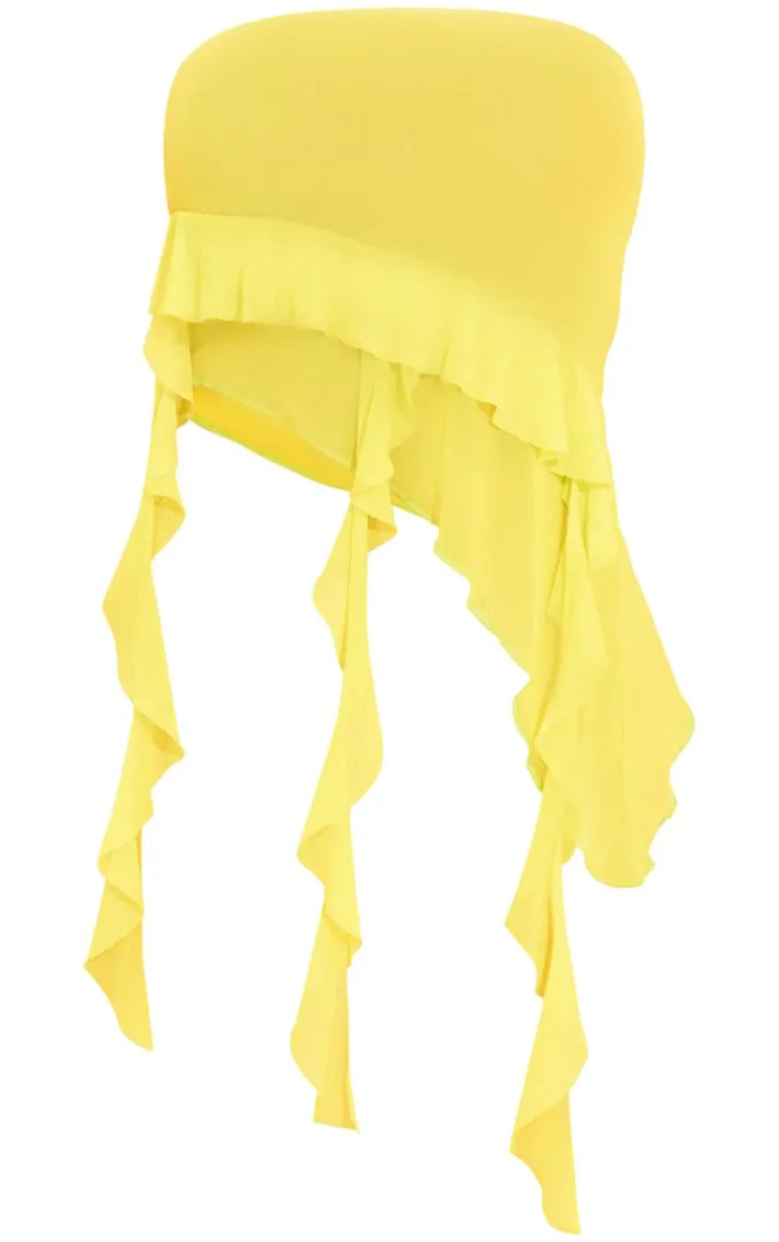 Lemon Asymmetric Ruffle Drape Mesh Top