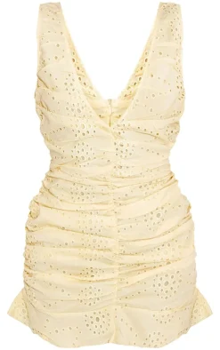 Broderie Plunge Ruched Frill Hem Bodycon Dress-PrettyLittleThing Discount