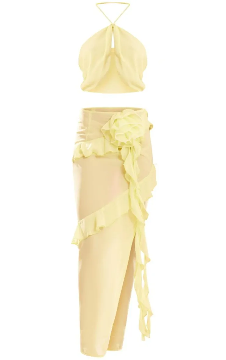 Chiffon Cut Out Rose Applique Drape Maxi Dress-PrettyLittleThing Discount