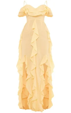 Cold Shoulder Ruffle Detail Maxi Dress-PrettyLittleThing New