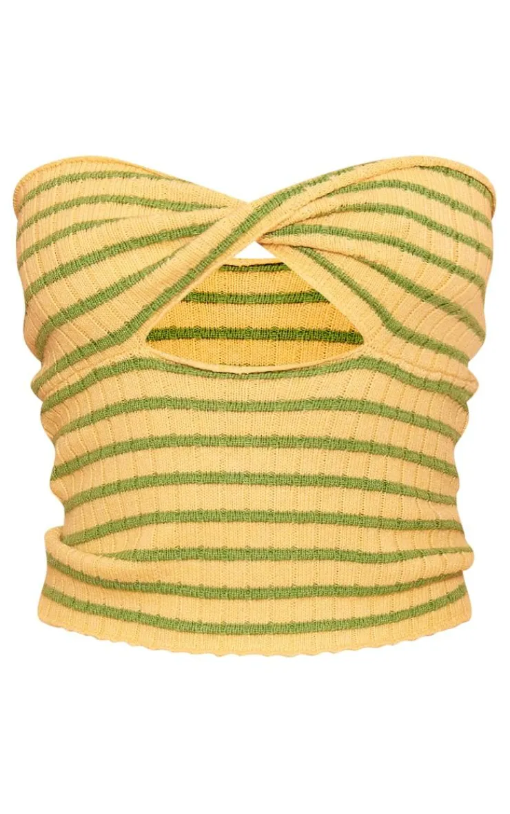 PrettyLittleThing Knitted Tops*Contrast Twist Knit Cut Out Bandeau Top