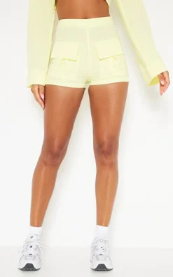 New PrettyLittleThing Cotton Pocket Front Detail Tailored Shorts Lemon