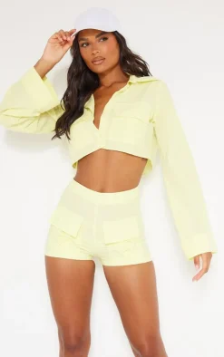 New PrettyLittleThing Cotton Pocket Front Detail Tailored Shorts Lemon