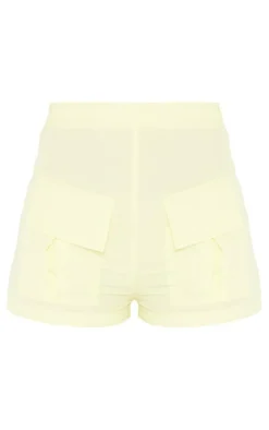 New PrettyLittleThing Cotton Pocket Front Detail Tailored Shorts Lemon