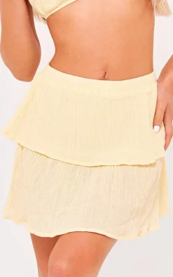 New PrettyLittleThing Crinkle Texture Tiered Mini Skirt Lemon