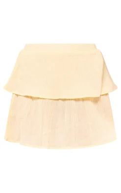 New PrettyLittleThing Crinkle Texture Tiered Mini Skirt Lemon