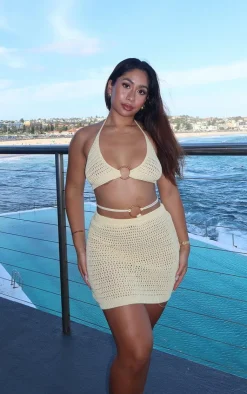 Clearance PrettyLittleThing Crochet O Ring Bralet Lemon