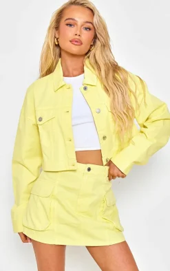 Online PrettyLittleThing Lemon Cropped Denim Jacket Yellow