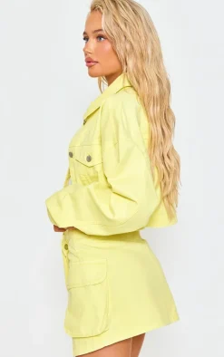 Online PrettyLittleThing Lemon Cropped Denim Jacket Yellow
