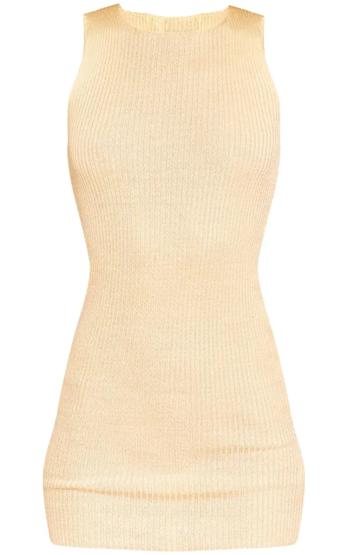 Lemon Filigree Knit Racer Neck Mini Dress