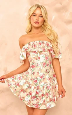 Floral Bardot Frill Bodycon Dress-PrettyLittleThing Sale