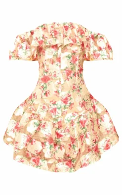 Floral Bardot Frill Bodycon Dress-PrettyLittleThing Sale
