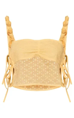 Lemon Floral Strap Broderie Bow Side Crop Top