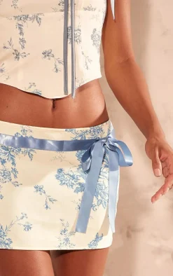 PrettyLittleThing Floral Woven Bow Detail Low Rise Micro Mini Skirt Lemon