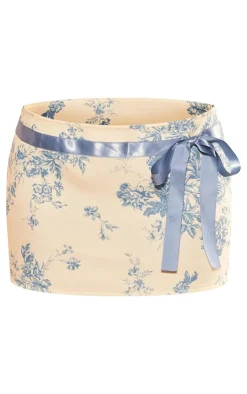 PrettyLittleThing Floral Woven Bow Detail Low Rise Micro Mini Skirt Lemon