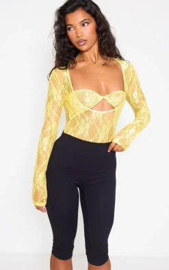 Lemon Lace Bandeau Detail Long Sleeve Bodysuit