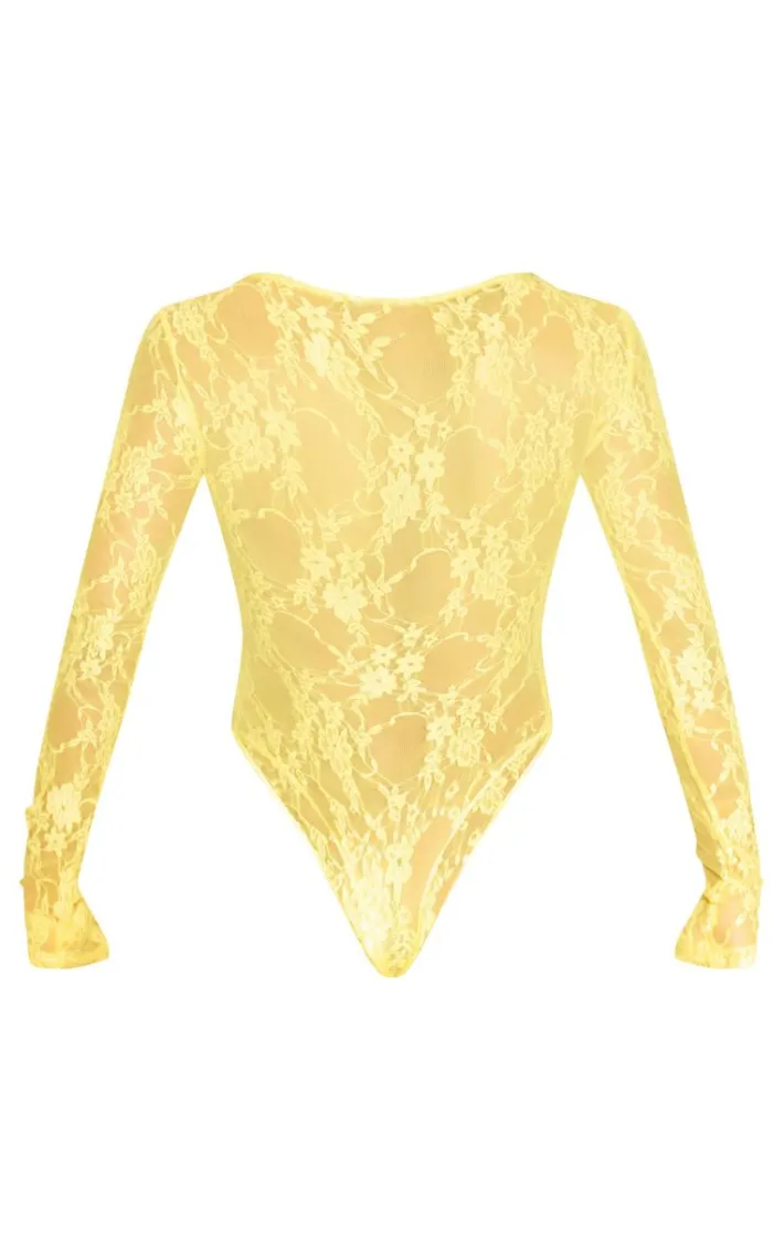 Lemon Lace Bandeau Detail Long Sleeve Bodysuit