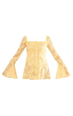 Lemon Lace Binding Detail Flare Sleeve Romper
