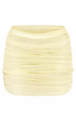 Discount PrettyLittleThing Mesh Ruched Micro Mini Skirt Lemon