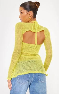 PrettyLittleThing Knitted Tops*Open Knit Open Front Top & Sleeves
