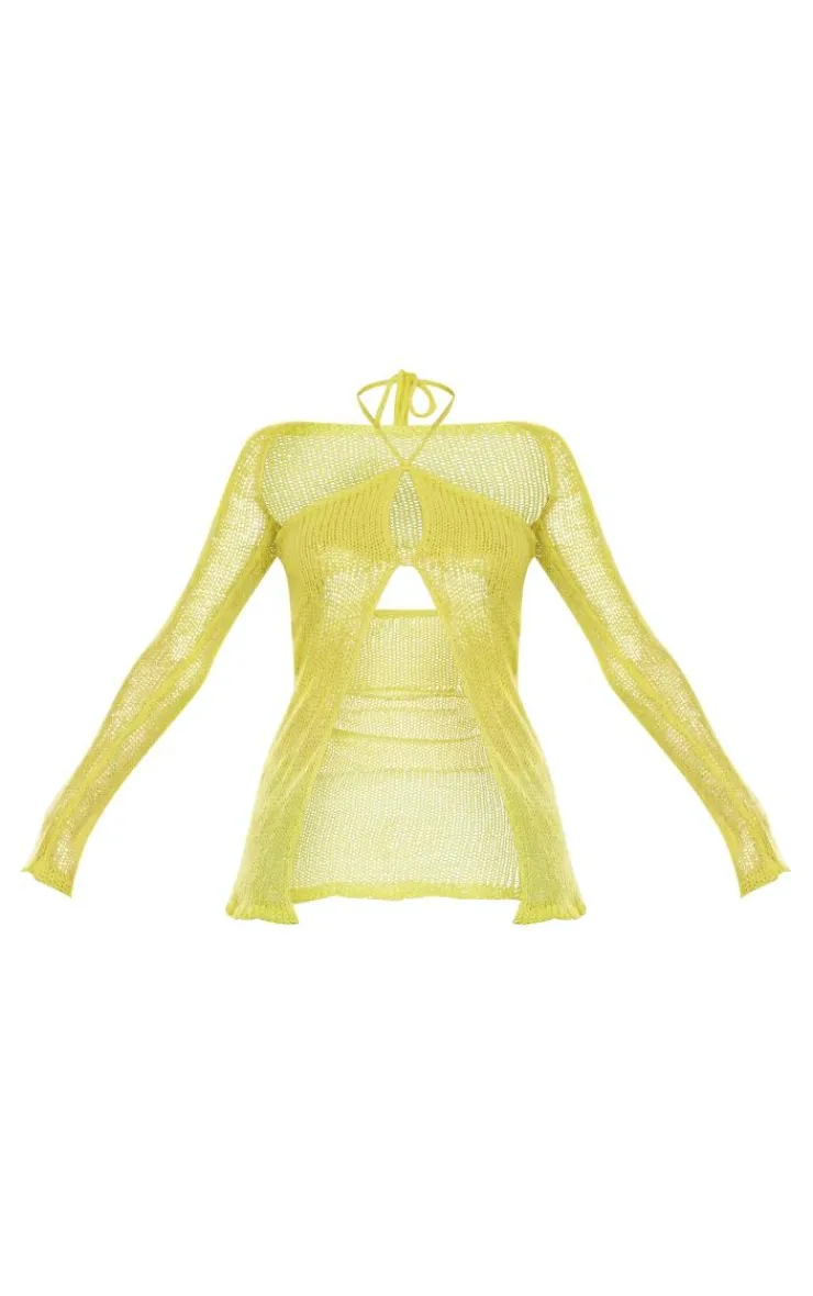 PrettyLittleThing Knitted Tops*Open Knit Open Front Top & Sleeves
