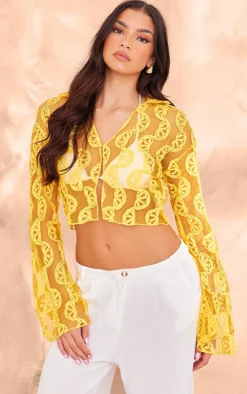 PrettyLittleThing Blouses*Printed Chiffon Embroidered Shirt