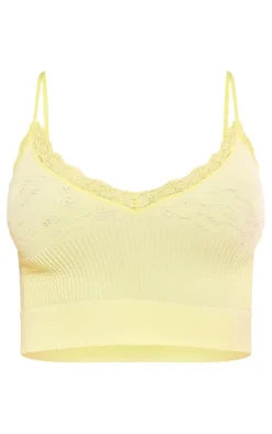 Lemon Ribbed Lace Trim Seamless Bralette