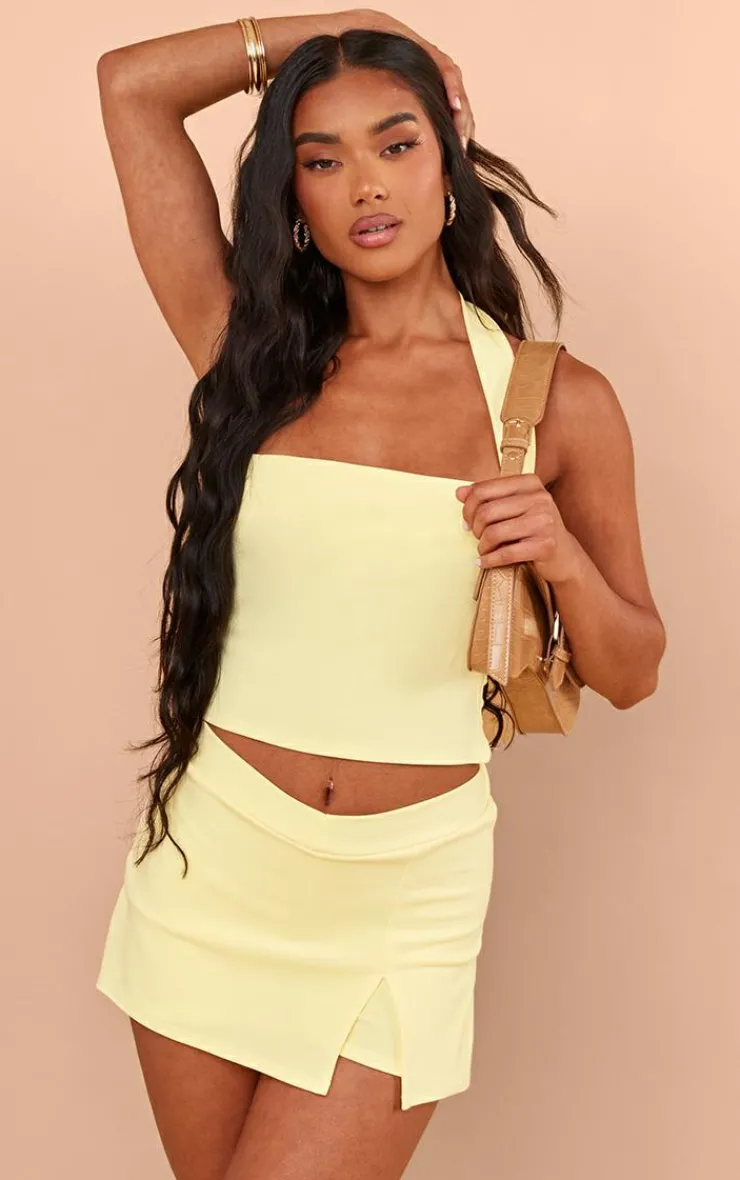 Hot PrettyLittleThing Ruched Side Detailing Skort Lemon