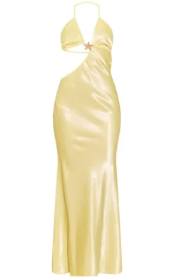 Satin Cut Out Halter Neck Maxi Dress-PrettyLittleThing Online