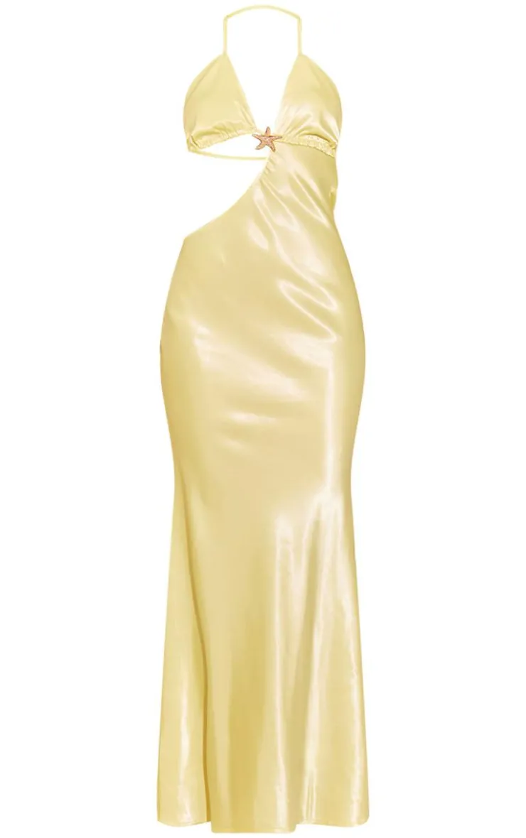 Satin Cut Out Halter Neck Maxi Dress-PrettyLittleThing Online