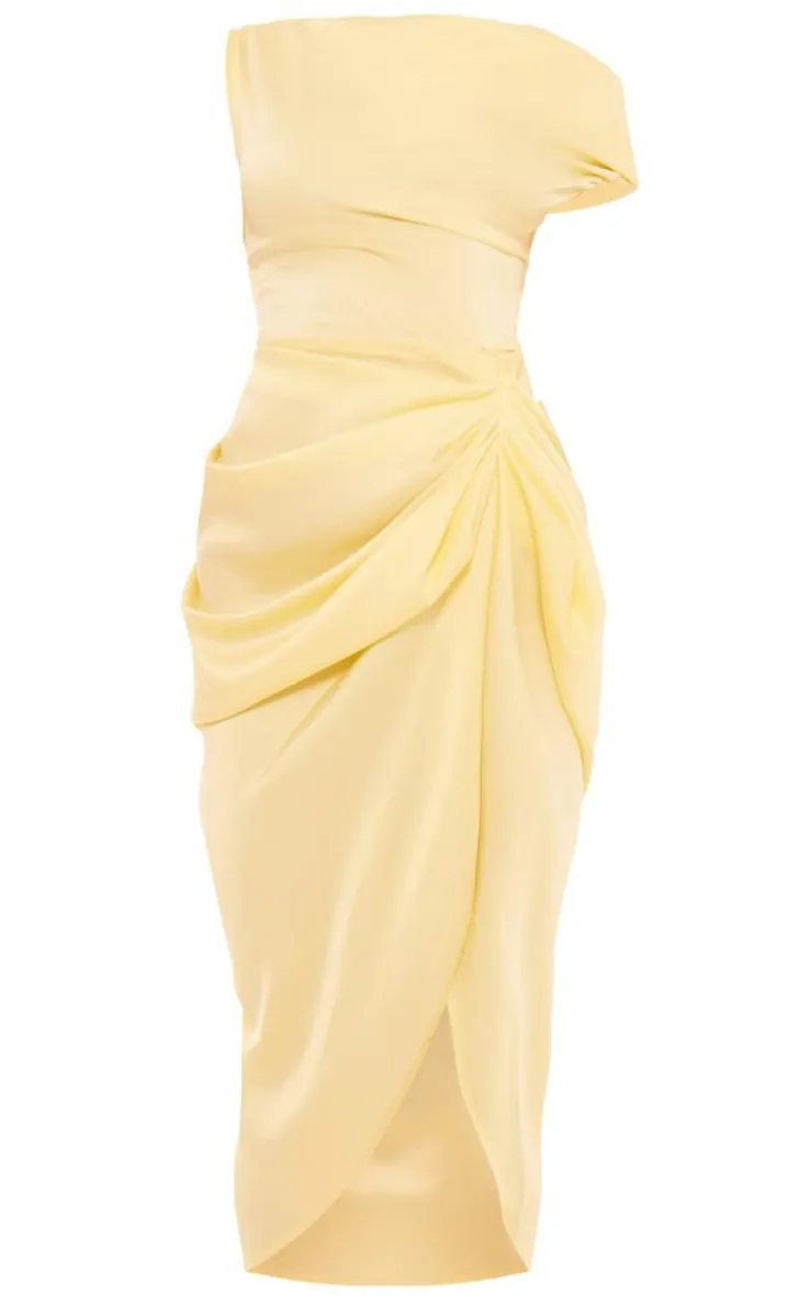 Satin Off The Shoulder Draped Skirt Midi Dress-PrettyLittleThing Online