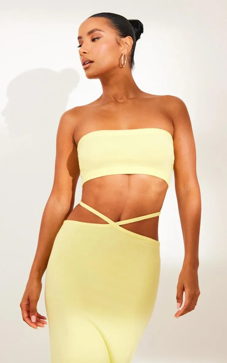 Discount PrettyLittleThing Soft Knit Bandeau Top Lemon