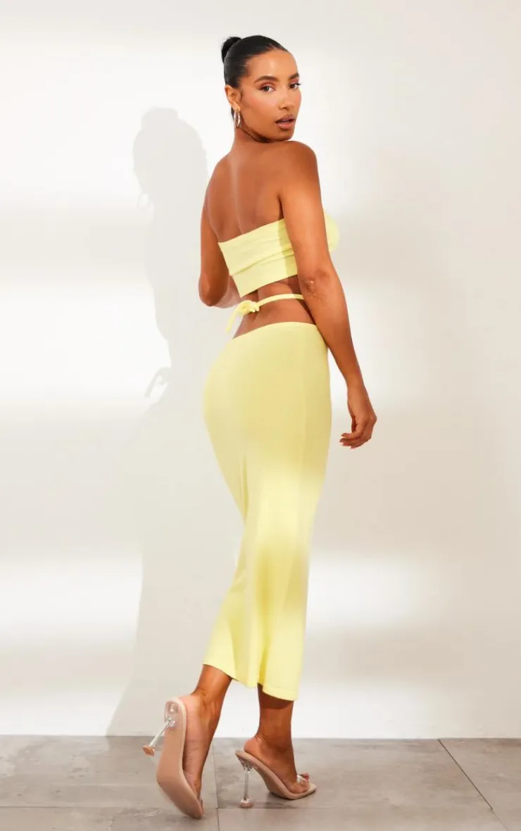 Discount PrettyLittleThing Soft Knit Bandeau Top Lemon