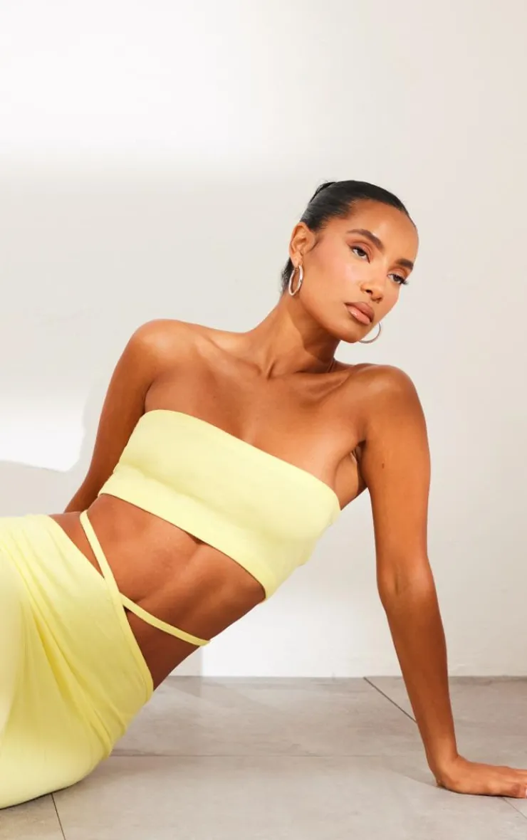 Discount PrettyLittleThing Soft Knit Bandeau Top Lemon