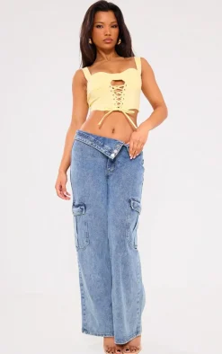 PrettyLittleThing Corsets*Stretch Woven Boned Lace Up Crop Top