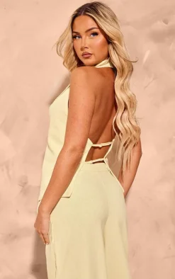 Sale PrettyLittleThing Structured Linen Look Strap Back Detail Vest Lemon